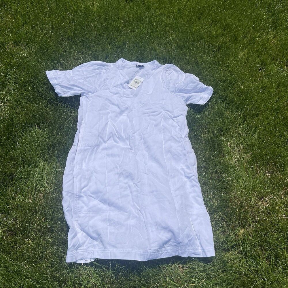 Splendid Womens Tawni Mini Shift Dress White Chambray Pockets Boho NWT $158 XS‎
